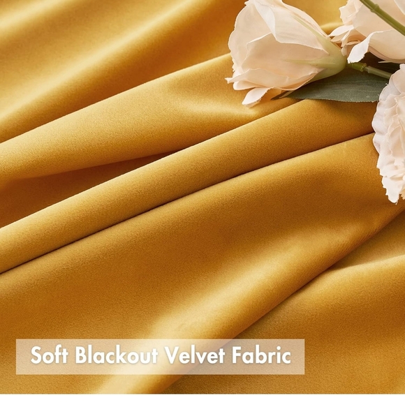 Miulee 63x52 Velvet Pom Pom Mustard Yellow Curtains Room Darkening Thermal Set 2 - Picture 5 of 10